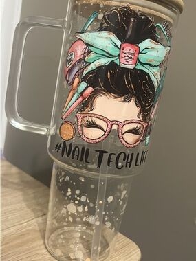 Nail Tech Life Clear Acrylic Tumbler with Mint Accents